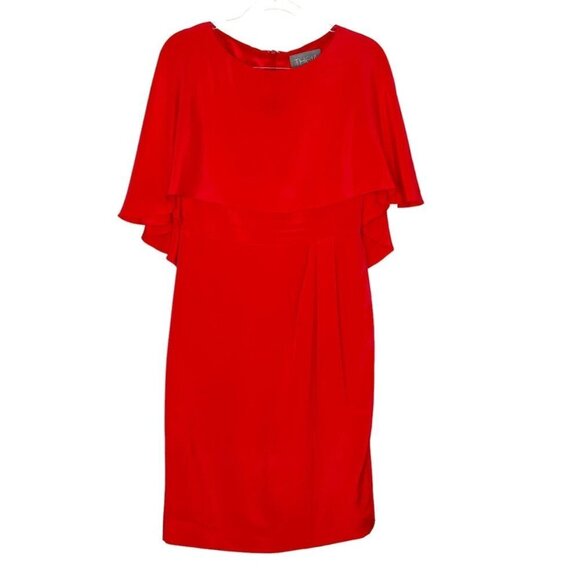 Theia Red Silk Dress Womens Size 10 Cape Sleeve - Picture 1 of 14